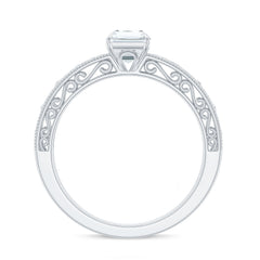 Certified Emerald Cut Moissanite Filigree Engagement Ring for Women