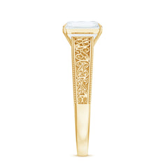 Certified Emerald Cut Moissanite Filigree Engagement Ring for Women
