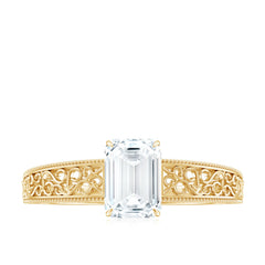 Certified Emerald Cut Moissanite Filigree Engagement Ring for Women