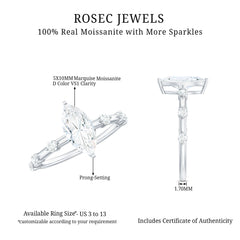Large Marquise Cut Moissanite Solitaire Engagement Ring