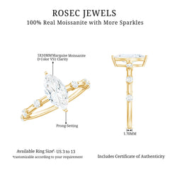Large Marquise Cut Moissanite Solitaire Engagement Ring