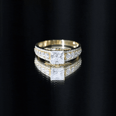 Princess Cut Moissanite Engagement Ring with Side Stones