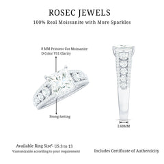 Princess Cut Moissanite Engagement Ring with Side Stones