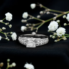 Princess Cut Moissanite Engagement Ring with Side Stones
