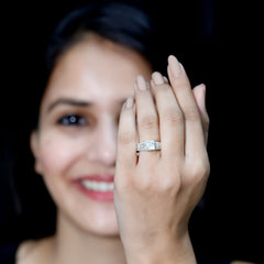 Princess Cut Moissanite Engagement Ring with Side Stones