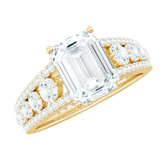 Certified Emerald Cut Moissanite Solitaire Engagement Ring for Women