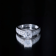8 MM Cushion Cut Moissanite Engagement Ring with Side Stones