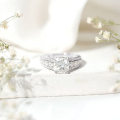 8 MM Cushion Cut Moissanite Engagement Ring with Side Stones