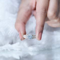 8 MM Cushion Cut Moissanite Engagement Ring with Side Stones