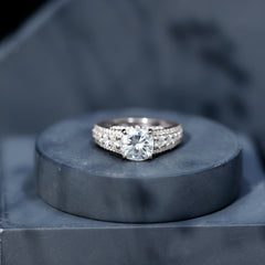 8 MM Cushion Cut Moissanite Engagement Ring with Side Stones