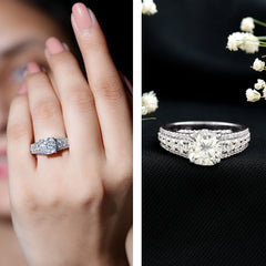 8 MM Cushion Cut Moissanite Engagement Ring with Side Stones