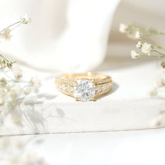 8 MM Cushion Cut Moissanite Engagement Ring with Side Stones