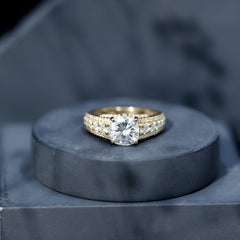 8 MM Cushion Cut Moissanite Engagement Ring with Side Stones