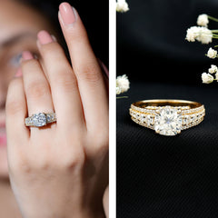 8 MM Cushion Cut Moissanite Engagement Ring with Side Stones