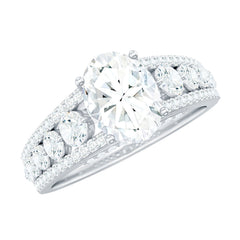 Certified Moissanite Oval Engagement Ring with Side Stones