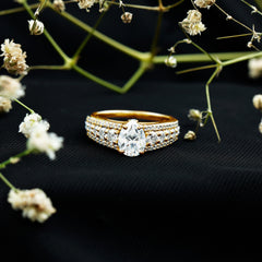6X8 MM Pear Shape Moissanite Vintage Inspired Engagement Ring
