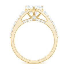 8 mm Heart Moissanite Solitaire Statement Ring With Side Stones