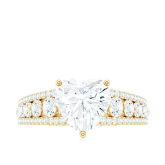 8 mm Heart Moissanite Solitaire Statement Ring With Side Stones