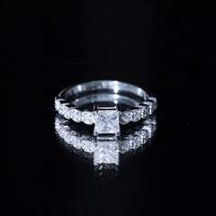 Square Cut Moissanite Engagement Ring with Side Stones