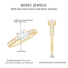Square Cut Moissanite Engagement Ring with Side Stones