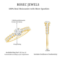 Certified 5 MM Round Moissanite Engagement Ring with Side Stones