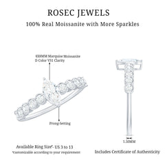 4X8mm Marquise Cut Moissanite Solitaire Engagement Ring with Side Stones