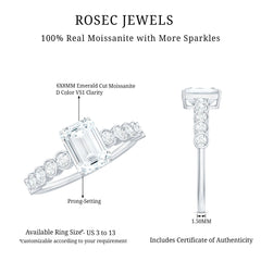 Certified Emerald Cut Moissanite Solitaire Engagement Ring with Side Stones