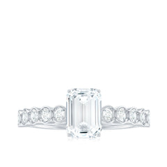 Certified Emerald Cut Moissanite Solitaire Engagement Ring with Side Stones