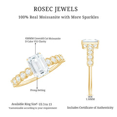Certified Emerald Cut Moissanite Solitaire Engagement Ring with Side Stones