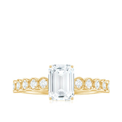 Certified Emerald Cut Moissanite Solitaire Engagement Ring with Side Stones