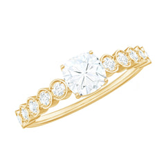 6mm Cushion Cut Moissanite Solitaire Engagement Ring with Side Stones