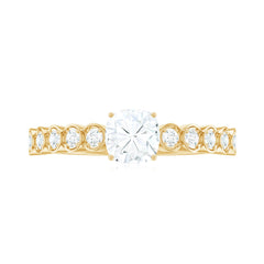 6mm Cushion Cut Moissanite Solitaire Engagement Ring with Side Stones