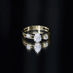 Pear Cut Moissanite Engagement Ring with Double Band