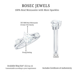 Pear Cut Moissanite Engagement Ring with Double Band