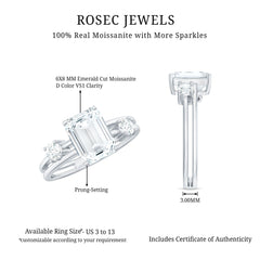 6x8mm Emerald Cut Moissanite Solitaire Double Band Engagement Ring