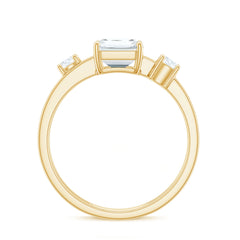 6x8mm Emerald Cut Moissanite Solitaire Double Band Engagement Ring