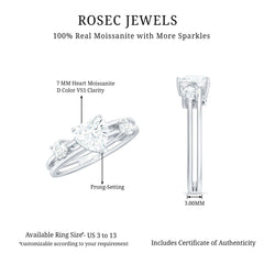 7mm Heart Shape Moissanite Solitaire Double Band Engagement Ring