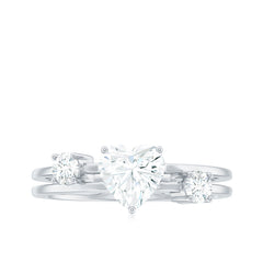 7mm Heart Shape Moissanite Solitaire Double Band Engagement Ring