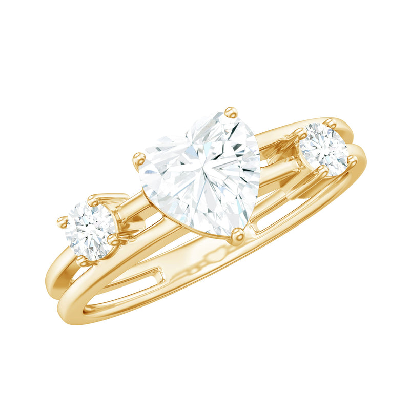 7mm Heart Shape Moissanite Solitaire Double Band Engagement Ring