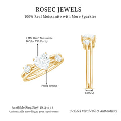7mm Heart Shape Moissanite Solitaire Double Band Engagement Ring