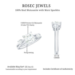 Princess Cut Moissanite Engagement Ring with Double Band