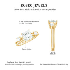 Princess Cut Moissanite Engagement Ring with Double Band