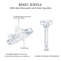 Certified Moissanite Marquise Engagement Ring