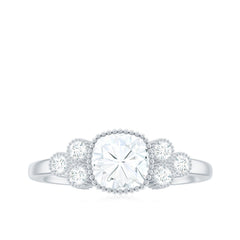 6mm Cushion Cut Moissanite Engagement Ring with Cluster Accent