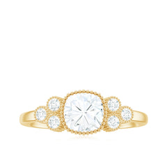 6mm Cushion Cut Moissanite Engagement Ring with Cluster Accent