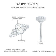 6x8mm Oval Cut Moissanite Classic Engagement Ring with Trio