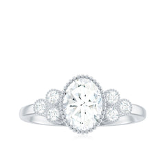 6x8mm Oval Cut Moissanite Classic Engagement Ring with Trio