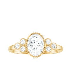 6x8mm Oval Cut Moissanite Classic Engagement Ring with Trio