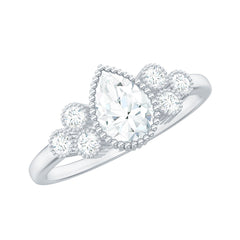 5X7mm Pear Shaped Moissanite Classic Engagement Ring with Beaded Details