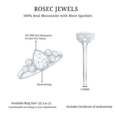 5X7mm Pear Shaped Moissanite Classic Engagement Ring with Beaded Details